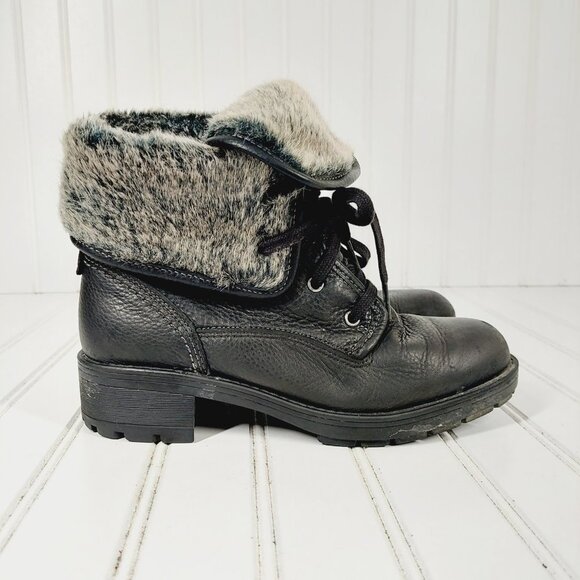 Clarks Black Polished Leather Fur Lined Boots H 704 - Picture 5 of 11